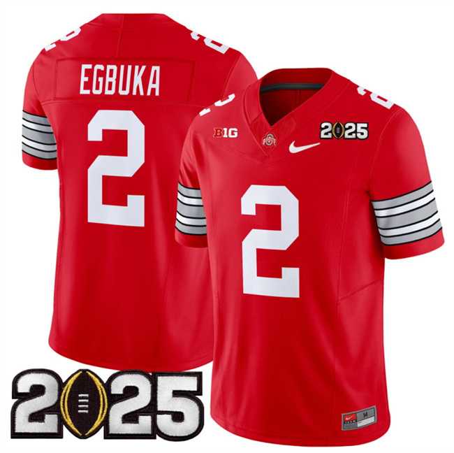 Mens Ohio State Buckeyes #2 Emeka Egbuka Red 2025 CFP Final Patch F.U.S.E. Vapor Limited Stitched Jersey Dzhi